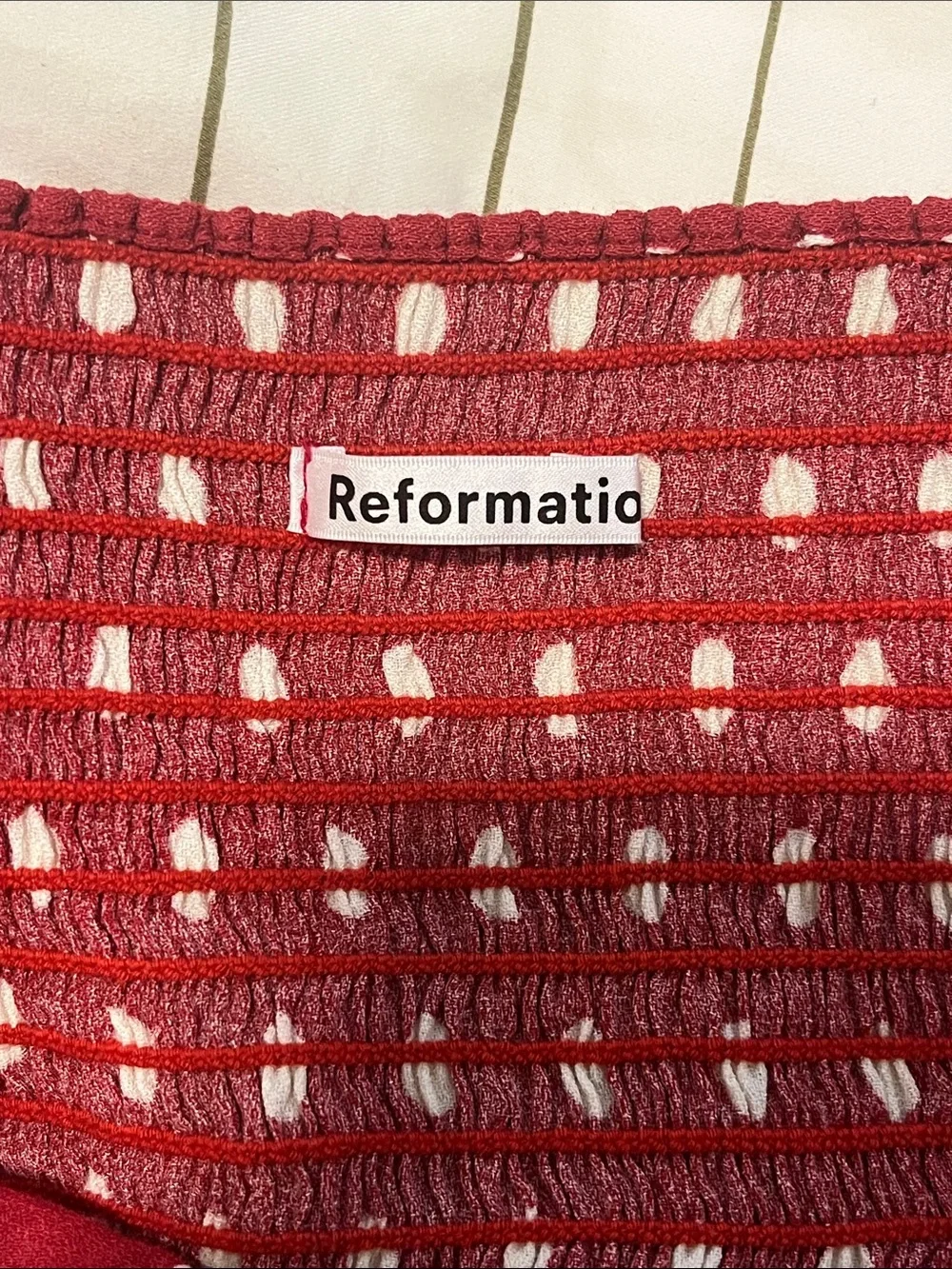 Reformation Red Polka Dot Square-Neck Long Sleeve Top